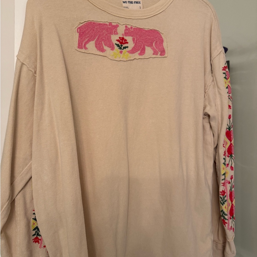 We The Free Beige Top with Pink Bear Design. Never worn. Brand new
